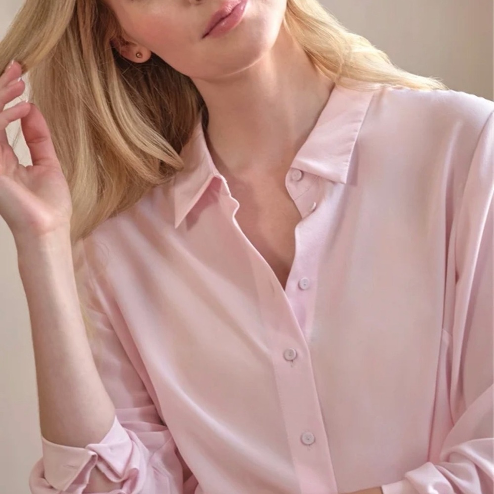 NEW with Tags Pure Collection Washed Silk Shirt Pink Button Down Top Size 12